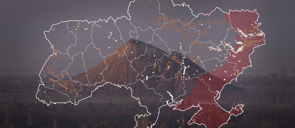 Transparency över Ukraina med röda områden markerade i östra delen.