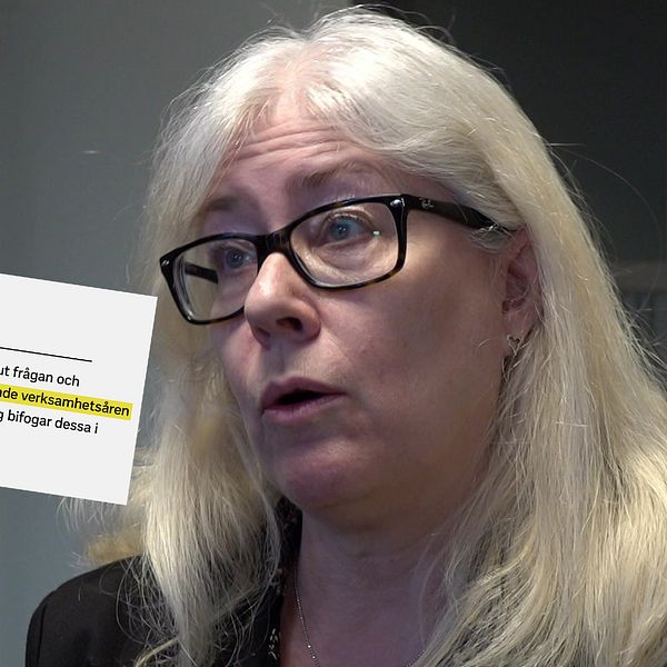 Kvinna visas bredvid ett mejl med del av text markerad i gult.